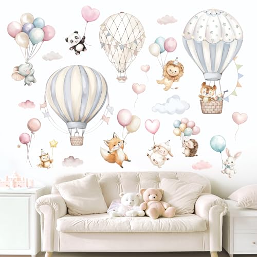 Fufuquare Cartoon Heißluftballons Wandaufkleber Tiere Selbstklebende Giftfreie Wandtattoo für Kinder Schlafzimmer Wohnzimmer von FUFUQUARE