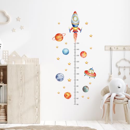 Fufuquare Cartoon Rakete Planet Wachstumskarte Wandtattoo Höhenmessung Vinyl Wandaufkleber für Kinderzimmer Kinder Betreuungszimmer Klassenzimmer von FUFUQUARE