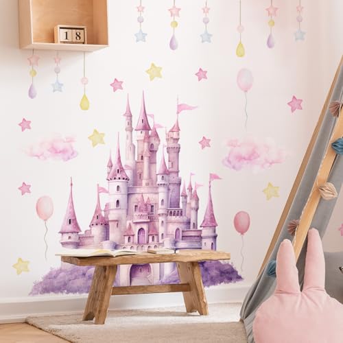 Fufuquare Cartoon Rosa Märchen Schloss Wandtattoo Wolke und Stern Vinyl Wandaufkleber für Kinderzimmer und Mädchen Schlafzimmer Fufuquare Cartoon Rosa Märchen Schloss Wandtattoo Wolke und Stern Vinyl Wandaufkleber für Kinderzimmer und Mädchen Schlafzimmer von FUFUQUARE