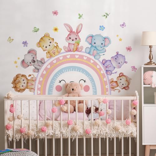 Fufuquare Cartoon Tier Regenbogen Wandtattoo Entfernbare Blumen Wandaufkleber für Kinderzimmer und Heimdeko von FUFUQUARE