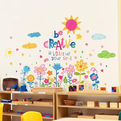 Fufuquare DIY Niedliche Cartoon Farbige Blumen Wandtattoo Sonne Wolke und Stern Vinyl Wandaufkleber für Kinderzimmer Badezimmer Klassenzimmer Fufuquare DIY Niedliche Cartoon Farbige Blumen Wandtattoo Sonne Wolke und Stern Vinyl Wandaufkleber für Kinderzimmer Badezimmer Klassenzimmer von FUFUQUARE