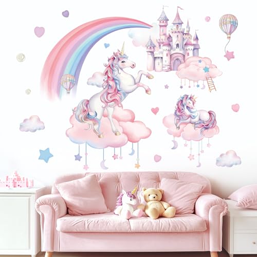 Fufuquare Entfernbare Cartoon Regenbogen Rosa Wolken Wandaufkleber Schlösser und Einhörner Wandtattoo für Mädchen Schlafzimmer Wohnzimmer Fufuquare Entfernbare Cartoon Regenbogen Rosa Wolken Wandaufkleber Schlösser und Einhörner Wandtattoo für Mädchen Schlafzimmer Wohnzimmer von FUFUQUARE