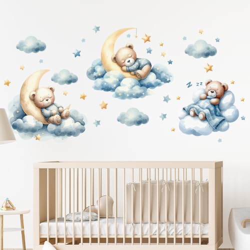 Fufuquare Hübscher Blauer Cartoon Bär Wolke Wandtattoo Tier Stern Schub- und Aufklebe Wandaufkleber für Kinderzimmer Kinder Betreuungszimmer Klassenzimmer Fufuquare Hübscher Blauer Cartoon Bär Wolke Wandtattoo Tier Stern Schub- und Aufklebe Wandaufkleber für Kinderzimmer Kinder Betreuungszimmer Klassenzimmer von FUFUQUARE