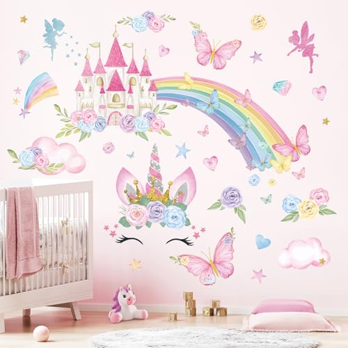 Fufuquare Traumhafte Vinyl Rosa Cartoon Regenbogen Rosen Wandtattoo Schmetterlinge Schlösser Giftfreie Wandaufkleber für Mädchenzimmer Kinder Baby Schlafzimmer Fufuquare Traumhafte Vinyl Rosa Cartoon Regenbogen Rosen Wandtattoo Schmetterlinge Schlösser Giftfreie Wandaufkleber für Mädchenzimmer Kinder Baby Schlafzimmer von FUFUQUARE
