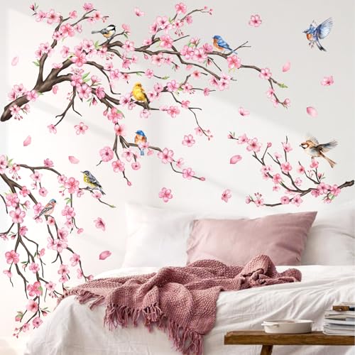 Fufuquare Vinyl Wandtattoo mit Rosa Kirschblütenbäumen Wandaufkleber mit Vögeln Abziehbar und Sofort klebbar Geeignet für Schlafzimmer Wohnzimmer und Badezimmer Fufuquare Vinyl Wandtattoo mit Rosa Kirschblütenbäumen Wandaufkleber mit Vögeln Abziehbar und Sofort klebbar Geeignet für Schlafzimmer Wohnzimmer und Badezimmer von FUFUQUARE