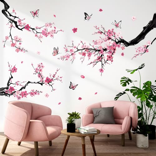 Fufuquare Wandaufkleber mit Rosa Schmetterlingen und Botanischen Pflaumenblütenbäumen Vinyl Wandtattoo Geeignet für Kinderzimmer Schlafzimmer Wohnzimmer und Badezimmer Fufuquare Wandaufkleber mit Rosa Schmetterlingen und Botanischen Pflaumenblütenbäumen Vinyl Wandtattoo Geeignet für Kinderzimmer Schlafzimmer Wohnzimmer und Badezimmer von FUFUQUARE