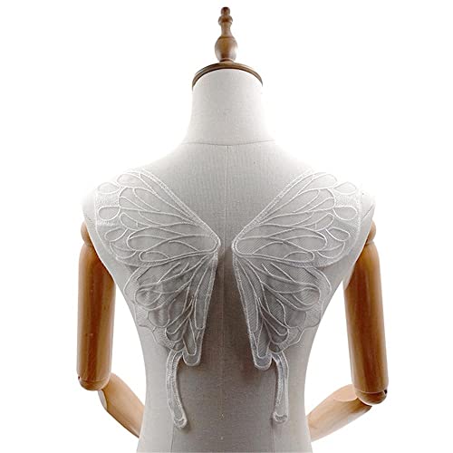 FUFUYO Aufnäher mit Schmetterlingsflügeln, Applikationen, bestickt, zum Aufnähen, Kragenaufnäher für Kostüm, Hochzeitskleid, 37 x 13 cm, 1 Paar (weiß) von FUFUYO