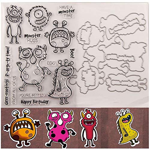 FUGUT Cartoon-Monster-Stempel und Stanzformen, 15 x 21 cm, Happy Birthday Words Silikonstempel und Stanzschablonen von FUGUT