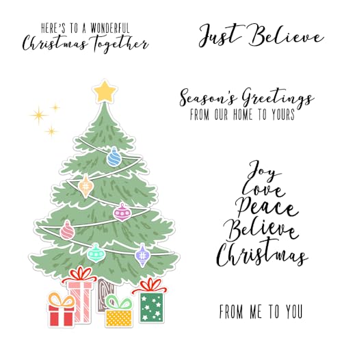 FUGUT Transparente Stempel und Metall-Stanzformen-Set für Kartenherstellung, DIY, Weihnachten, Scrapbooking, Zubehör, Silikon-Stempel, Messer-Form für Alben, Basteln (Weihnachtsbaum, 18 x 13 cm) von FUGUT