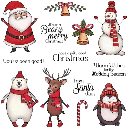 FUGUT Transparente Stempel und Metall-Stanzformen-Set für Kartenherstellung, DIY, Weihnachten, Scrapbooking, Zubehör, Silikon-Stempel, Messer-Form für Alben, Basteln (Weihnachtselemente, 14 x 14 cm) von FUGUT