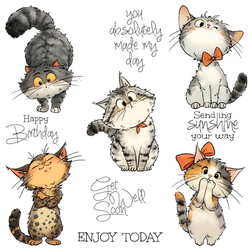 FUGUT Transparente Stempel und Metall-Stanzformen mit Tiermotiven für Kartenherstellung, DIY, Scrapbooking, Zubehör, Silikon-Stempel, Messer-Form für Alben, Basteln (Schleife, Katze, 16,5 x 14 cm) von FUGUT