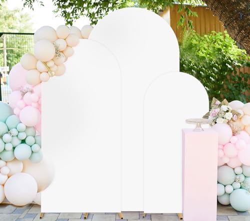FUHSY Weißer Spandexbogen Abdeckung Set von 3 Hochzeitsbogen Backrop Cover Ballonbogen Backrop Stand Cover Round Top Chiara Arch Cover für Brautdusche Geburtstag Party Arbor Decor von FUHSY