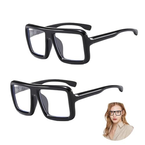 FUIPVGI 2 Stücke Hornbrille Spielzeugbrille, Dicker Quadratischer Rahmen, Klare Linse, Retro Brille Nerd, Detektiv Brille für Karneval, Fasching, Mottoparty, Verkleidung, Accessoire, Cosplay(Schwarz) FUIPVGI 2 Stücke Hornbrille Spielzeugbrille, Dicker Quadratischer Rahmen, Klare Linse, Retro Brille Nerd, Detektiv Brille für Karneval, Fasching, Mottoparty, Verkleidung, Accessoire, Cosplay(Schwarz) von FUIPVGI