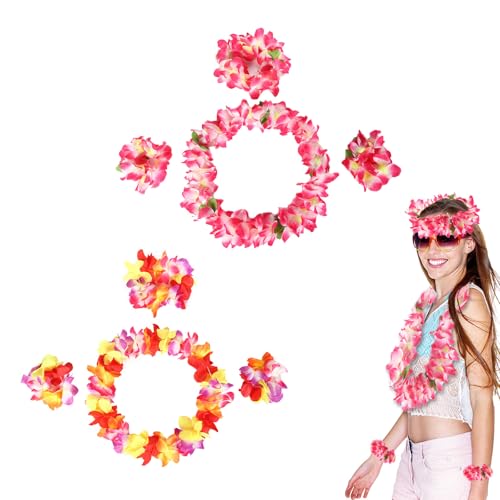 FUIPVGI Bunte hawaiianische Leis künstliche hawaiianische Blumen-Halskette, Blumen-Armbänder, Stirnband für Frauen und Mädchen, Hula-Tanz, tropische hawaiianische Party-Kostüme, Dekorationen (2 Sets), FUIPVGI Bunte hawaiianische Leis künstliche hawaiianische Blumen-Halskette, Blumen-Armbänder, Stirnband für Frauen und Mädchen, Hula-Tanz, tropische hawaiianische Party-Kostüme, Dekorationen (2 Sets), von FUIPVGI