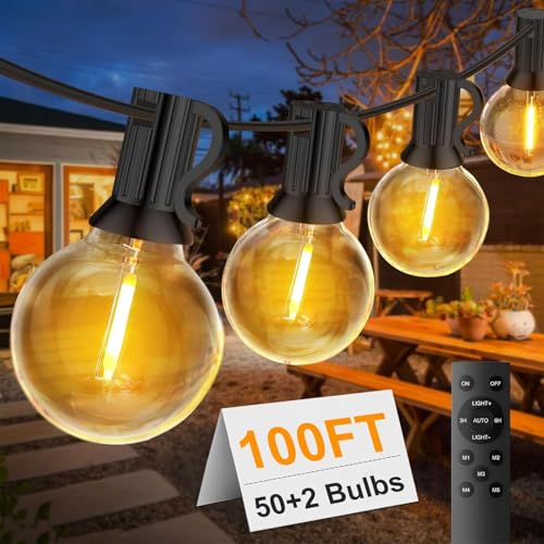 FUKOOLE LED Lichterkette Außen, 30M 50+2 G40 Outdoor Lichterkette Außen Strom, 5 Modi, IP44 Wasserdicht, Timer, Fernbedienung, Lichterkette Glühbirnen Innen für Garten, Terrasse, Hochzeiten, Party von FUKOOLE