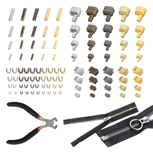 FULHANY 100 Stück Reißverschluss Reparatur - ReißVerschluss Reparaturset - ReißVerschluss Stopper - FüR KleidungsstüCke, Koffer, Taschen, Jacken, Jeans, Mit Schneidwerkzeug (5 Farben) von FULHANY