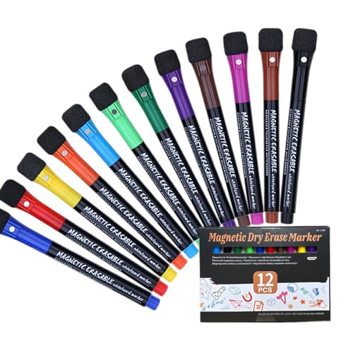 Magnetische, trocken abwischbare Whiteboard-Marker, feine Spitze mit Radiergummi, für Kinder, Lehrer, Schule, Büro, Zuhause, 12 Farben Magnetische, trocken abwischbare Whiteboard-Marker, feine Spitze mit Radiergummi, für Kinder, Lehrer, Schule, Büro, Zuhause, 12 Farben von FULLANT