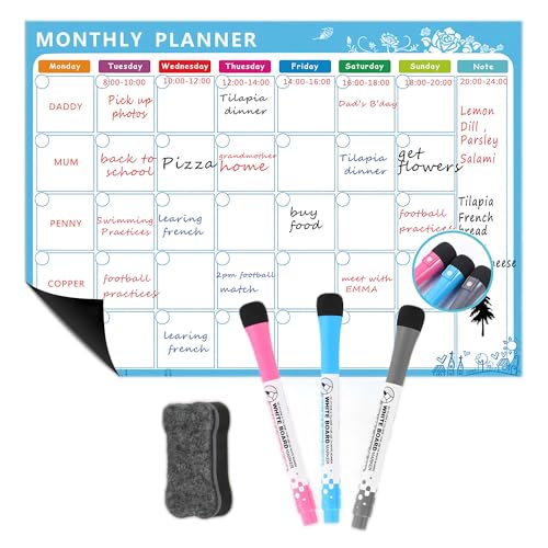 Magnetisches Whiteboard für Kühlschrank, trocken abwischbares Whiteboard mit 3 Markern und Radiergummi, Küchenorganizer und Memoboard für Zuhause, Büro (Blau) von FULLANT