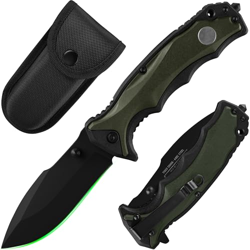 FULLHI Jagd-Taschenmesser mit Nylontasche, 440C Stahlklinge, PP TPR Griff EDC Messer mit Taschenclip Scharfes Camping Survival Trail Messer für Vater FULLHI Jagd-Taschenmesser mit Nylontasche, 440C Stahlklinge, PP TPR Griff EDC Messer mit Taschenclip Scharfes Camping Survival Trail Messer für Vater von FULLHI