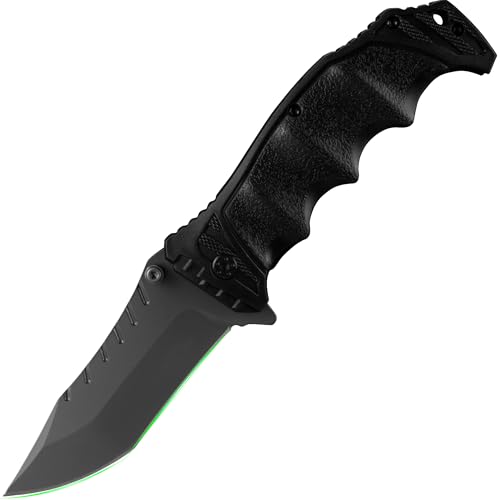 FULLHI Jagd-Taschenmesser mit Nylontasche, 440C Stahlklinge, PP TPR Griff EDC Messer mit Taschenclip Scharfes Camping Survival Trail Messer für Vater von FULLHI
