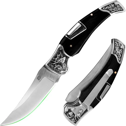 FULLHI Jagd-Taschenmesser mit Nylontasche, 441C Stahlklinge, PP TPR Griff EDC Messer mit Taschenclip Scharfes Camping Survival Trail Messer für Vater von FULLHI