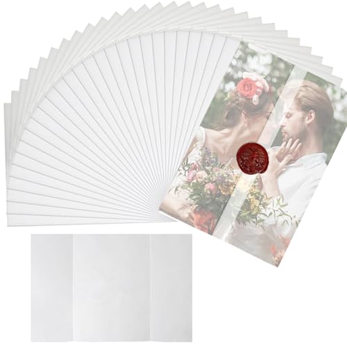 60 Stück Pergamentpapier für Einladungen Pergamenthüllen - A5 15x21 cm Vorgefaltet Vellum Paper Jacket Durchscheinende für Hochzeit Babyparty Geburtstag von FULUDM