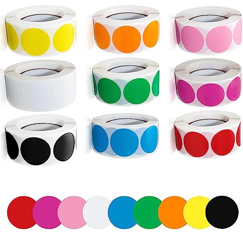 Klebepunkte Bunt Punkt Aufkleber Punkte - 4500 Stück Farbe Codierung Dot Etiketten Farbcodierung Farbiger Kreis Selbstklebend Rund für Büro (25mm, 9 Farben) von FULUDM