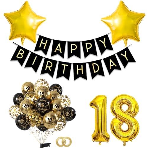 18.Geburtstag Schwarz Gold Partydekoration Set mit Gold 32Zoll luftballon,15pc Schwarz Gold Luftballons und Happy Birthday Banner,Ideale Deko für Mann Frauen Geburtstagsfeiern,Jubiläum oder Themen 18.Geburtstag Schwarz Gold Partydekoration Set mit Gold 32Zoll luftballon,15pc Schwarz Gold Luftballons und Happy Birthday Banner,Ideale Deko für Mann Frauen Geburtstagsfeiern,Jubiläum oder Themen von FUNCANDLE