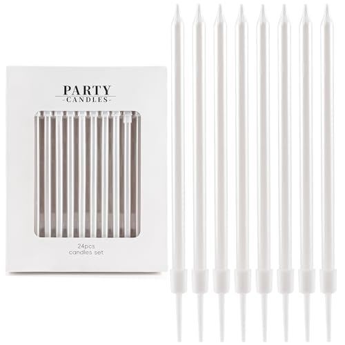 24 Stück Weiße Geburtstagskerzen, dünne Party-Kerzen, Happy Birthday-Kerzen, Kuchendekorationen,Kerzen für Mädchen, Jungen, Männer, Frauen, Geburtstagsparty-Dekorationen von FUNCANDLE