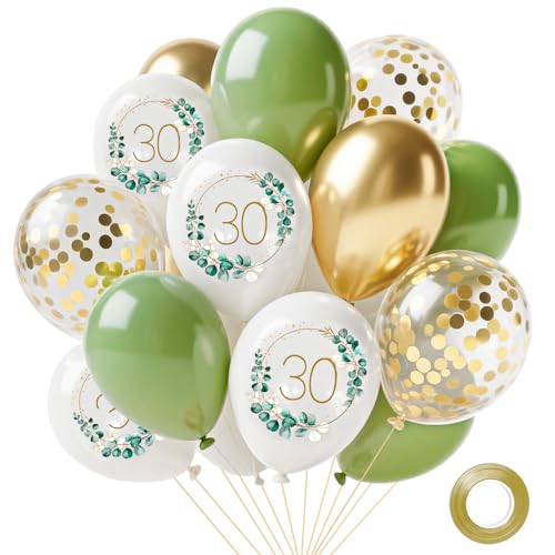 30. Grüne Geburtstag Luftballons,14 Stück Salbei Grün Gold Weiß LuftBallons für Mädchen Jungen,Happy Birthday Ballons,Jubiläum Partydeko von FUNCANDLE