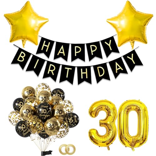 30.Geburtstag Schwarz Gold Partydekoration Set mit Gold 32Zoll luftballon,15pc Schwarz Gold Luftballons und Happy Birthday Banner,Ideale Deko für Mann Frauen Geburtstagsfeiern,Jubiläum oder Themen 30.Geburtstag Schwarz Gold Partydekoration Set mit Gold 32Zoll luftballon,15pc Schwarz Gold Luftballons und Happy Birthday Banner,Ideale Deko für Mann Frauen Geburtstagsfeiern,Jubiläum oder Themen von FUNCANDLE
