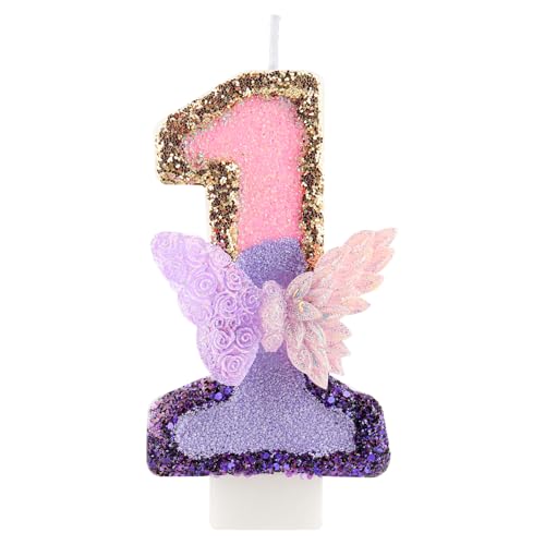 3D Schmetterling Geburtstag Purpur Nummer 1 Kerzen, Purpur Gold Schmetterling Kerzen für Cupcake Topper, Mädchen 1 Geburtstg Kerze Kuchen Topper Dekorationen 3D Schmetterling Geburtstag Purpur Nummer 1 Kerzen, Purpur Gold Schmetterling Kerzen für Cupcake Topper, Mädchen 1 Geburtstg Kerze Kuchen Topper Dekorationen von FUNCANDLE