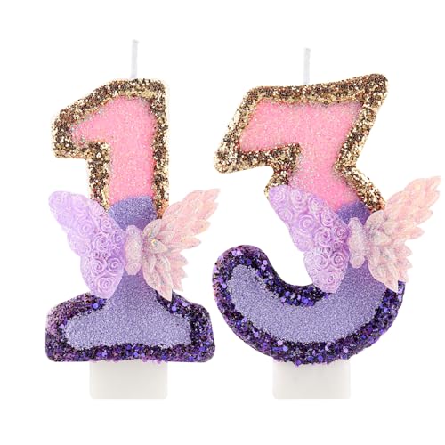 3D Schmetterling Geburtstag Purpur Nummer 13 Kerzen, Purpur Gold Schmetterling Kerzen für Cupcake Topper, Mädchen 133 Geburtstg Kerze Kuchen Topper Dekorationen 3D Schmetterling Geburtstag Purpur Nummer 13 Kerzen, Purpur Gold Schmetterling Kerzen für Cupcake Topper, Mädchen 133 Geburtstg Kerze Kuchen Topper Dekorationen von FUNCANDLE