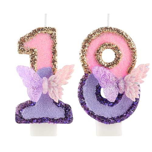 3D Schmetterling Geburtstag Purpur Nummer 18 Kerzen, Purpur Gold Schmetterling Kerzen für Cupcake Topper, Mädchen 188 Geburtstg Kerze Kuchen Topper Dekorationen 3D Schmetterling Geburtstag Purpur Nummer 18 Kerzen, Purpur Gold Schmetterling Kerzen für Cupcake Topper, Mädchen 188 Geburtstg Kerze Kuchen Topper Dekorationen von FUNCANDLE