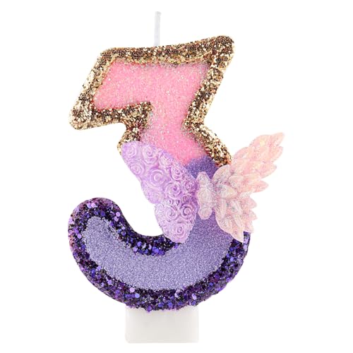 3D Schmetterling Geburtstag Purpur Nummer 3 Kerzen, Purpur Gold Schmetterling Kerzen für Cupcake Topper, Mädchen 3 Geburtstg Kerze Kuchen Topper Dekorationen 3D Schmetterling Geburtstag Purpur Nummer 3 Kerzen, Purpur Gold Schmetterling Kerzen für Cupcake Topper, Mädchen 3 Geburtstg Kerze Kuchen Topper Dekorationen von FUNCANDLE
