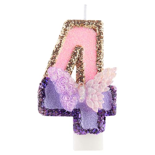 3D Schmetterling Geburtstag Purpur Nummer 4 Kerzen, Purpur Gold Schmetterling Kerzen für Cupcake Topper, Mädchen 4 Geburtstg Kerze Kuchen Topper Dekorationen 3D Schmetterling Geburtstag Purpur Nummer 4 Kerzen, Purpur Gold Schmetterling Kerzen für Cupcake Topper, Mädchen 4 Geburtstg Kerze Kuchen Topper Dekorationen von FUNCANDLE