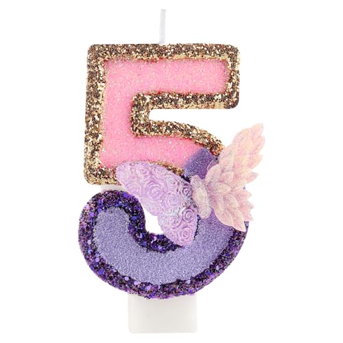 3D Schmetterling Geburtstag Purpur Nummer 5 Kerzen, Purpur Gold Schmetterling Kerzen für Cupcake Topper, Mädchen 5 Geburtstg Kerze Kuchen Topper Dekorationen 3D Schmetterling Geburtstag Purpur Nummer 5 Kerzen, Purpur Gold Schmetterling Kerzen für Cupcake Topper, Mädchen 5 Geburtstg Kerze Kuchen Topper Dekorationen von FUNCANDLE