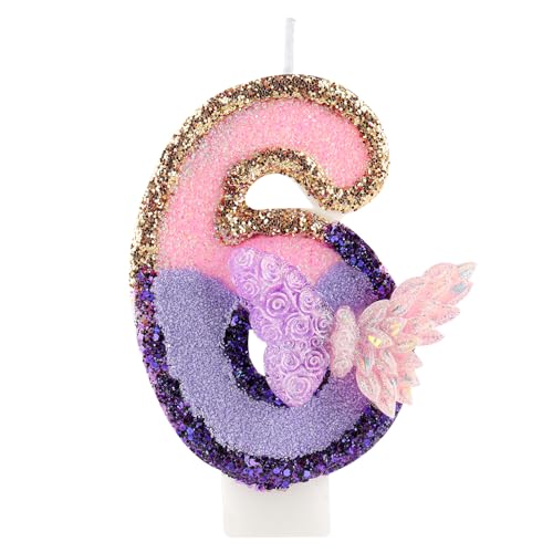 3D Schmetterling Geburtstag Purpur Nummer 6 Kerzen, Purpur Gold Schmetterling Kerzen für Cupcake Topper, Mädchen 6 Geburtstg Kerze Kuchen Topper Dekorationen 3D Schmetterling Geburtstag Purpur Nummer 6 Kerzen, Purpur Gold Schmetterling Kerzen für Cupcake Topper, Mädchen 6 Geburtstg Kerze Kuchen Topper Dekorationen von FUNCANDLE