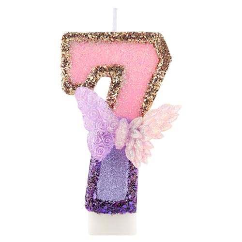 3D Schmetterling Geburtstag Purpur Nummer 7 Kerzen, Purpur Gold Schmetterling Kerzen für Cupcake Topper, Mädchen 7 Geburtstg Kerze Kuchen Topper Dekorationen 3D Schmetterling Geburtstag Purpur Nummer 7 Kerzen, Purpur Gold Schmetterling Kerzen für Cupcake Topper, Mädchen 7 Geburtstg Kerze Kuchen Topper Dekorationen von FUNCANDLE
