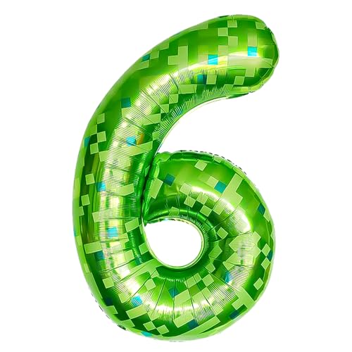40inch Pixel Geburtstag Ballon Zahl 6,Folienballon Riesen Helium luftballon für Mädchen Jungen Videospiel Geburtstag Party Dekoration Supplies von FUNCANDLE