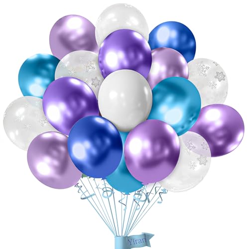 50 Stk. Eiskönigin-Ballon-Set – 12 Zoll (30 cm) Geburtstags-Latexballons in Pastellblau & Helllila mit Schneeflocken-Ballon für Mädchen, Eis-Schnee-Motiv Deko für Frozen-Themen-Partys von FUNCANDLE