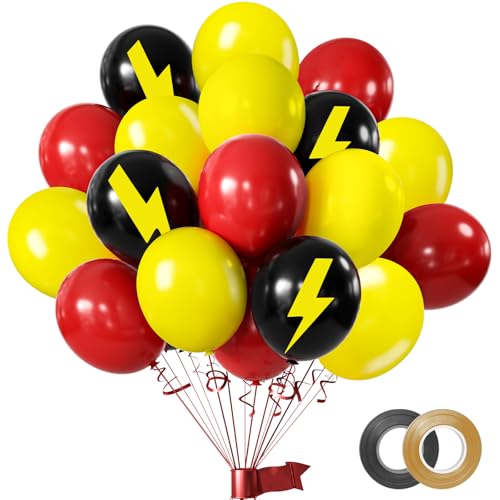 50 Stk. Rot-Gelb-Schwarz Ballon-Set – 12 Zoll (30 cm) Geburtstags-Latexballons mit Cartoon-Motiv, Deko für Jungen & Mädchen und Kindergeburtstagspartys von FUNCANDLE