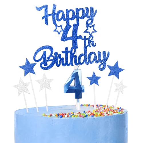 8 thück Kuchen Deko 4th Geburtthag Mädchen Jungen,3D Geburtthag Kerzen Nummer 4 und Happy 4th Birthday Blau Cake Topper,Decoration Geburtthag Cake für Teenager Junge Party 8 thück Kuchen Deko 4th Geburtthag Mädchen Jungen,3D Geburtthag Kerzen Nummer 4 und Happy 4th Birthday Blau Cake Topper,Decoration Geburtthag Cake für Teenager Junge Party von FUNCANDLE
