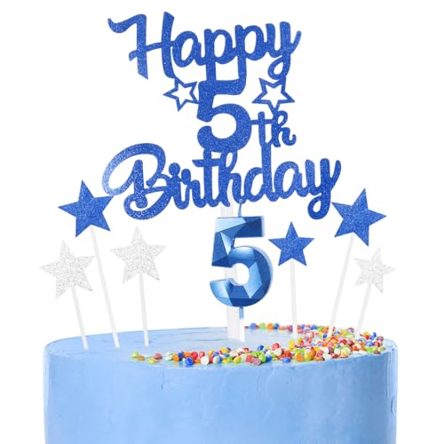 8 thück Kuchen Deko 5th Geburtthag Mädchen Jungen,3D Geburtthag Kerzen Nummer 5 und Happy 5th Birthday Blau Cake Topper,Decoration Geburtthag Cake für Teenager Junge Party 8 thück Kuchen Deko 5th Geburtthag Mädchen Jungen,3D Geburtthag Kerzen Nummer 5 und Happy 5th Birthday Blau Cake Topper,Decoration Geburtthag Cake für Teenager Junge Party von FUNCANDLE