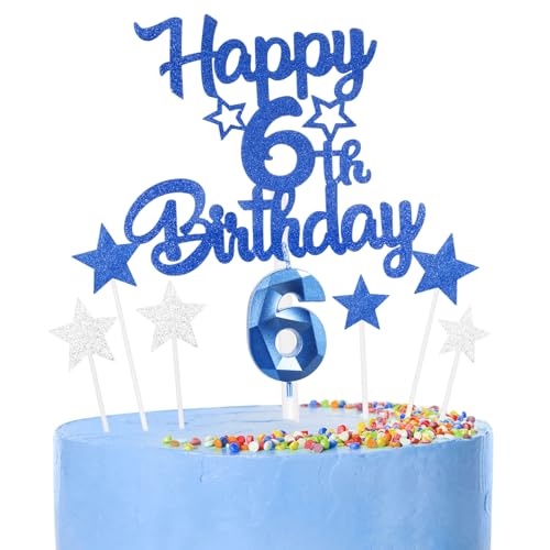 8 thück Kuchen Deko 6th Geburtthag Mädchen Jungen,3D Geburtthag Kerzen Nummer 6 und Happy 6th Birthday Blau Cake Topper,Decoration Geburtthag Cake für Teenager Junge Party 8 thück Kuchen Deko 6th Geburtthag Mädchen Jungen,3D Geburtthag Kerzen Nummer 6 und Happy 6th Birthday Blau Cake Topper,Decoration Geburtthag Cake für Teenager Junge Party von FUNCANDLE