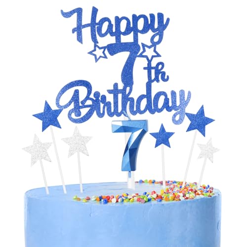8 thück Kuchen Deko 7th Geburtthag Mädchen Jungen,3D Geburtthag Kerzen Nummer 7 und Happy 7th Birthday Blau Cake Topper,Decoration Geburtthag Cake für Teenager Junge Party 8 thück Kuchen Deko 7th Geburtthag Mädchen Jungen,3D Geburtthag Kerzen Nummer 7 und Happy 7th Birthday Blau Cake Topper,Decoration Geburtthag Cake für Teenager Junge Party von FUNCANDLE