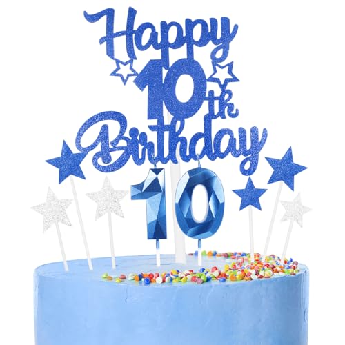 9 thück Kuchen Deko 10th Geburtthag Mädchen Jungen,3D Geburtthag Kerzen Nummer 10 und Happy 10th Birthday Blau Cake Topper,Decoration Geburtthag Cake für Teenager Junge Party 9 thück Kuchen Deko 10th Geburtthag Mädchen Jungen,3D Geburtthag Kerzen Nummer 10 und Happy 10th Birthday Blau Cake Topper,Decoration Geburtthag Cake für Teenager Junge Party von FUNCANDLE
