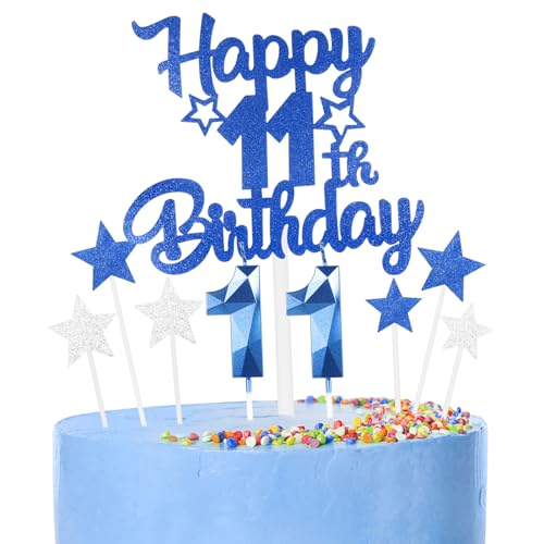 9 thück Kuchen Deko 11th Geburtthag Mädchen Jungen,3D Geburtthag Kerzen Nummer 11 und Happy 11th Birthday Blau Cake Topper,Decoration Geburtthag Cake für Teenager Junge Party 9 thück Kuchen Deko 11th Geburtthag Mädchen Jungen,3D Geburtthag Kerzen Nummer 11 und Happy 11th Birthday Blau Cake Topper,Decoration Geburtthag Cake für Teenager Junge Party von FUNCANDLE