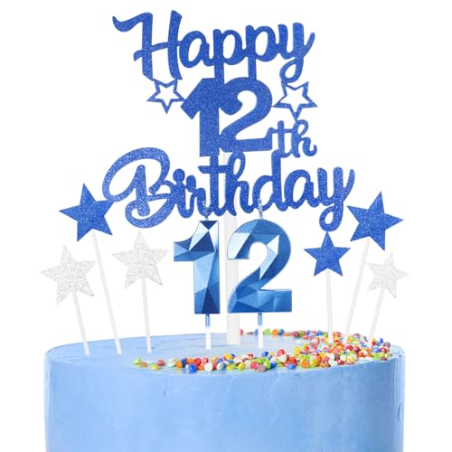9 thück Kuchen Deko 12th Geburtthag Mädchen Jungen,3D Geburtthag Kerzen Nummer 12 und Happy 12th Birthday Blau Cake Topper,Decoration Geburtthag Cake für Teenager Junge Party 9 thück Kuchen Deko 12th Geburtthag Mädchen Jungen,3D Geburtthag Kerzen Nummer 12 und Happy 12th Birthday Blau Cake Topper,Decoration Geburtthag Cake für Teenager Junge Party von FUNCANDLE
