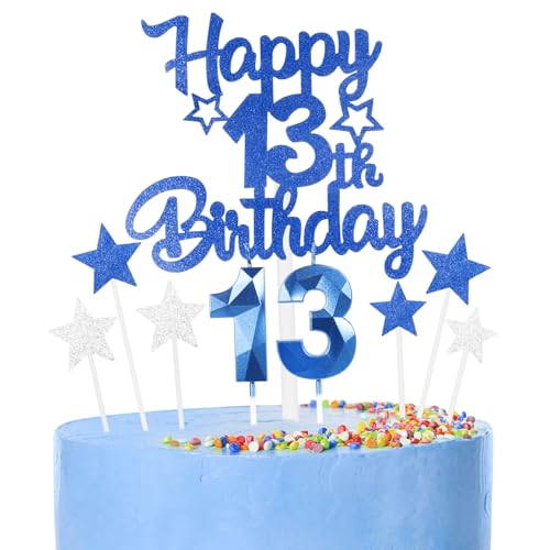 9 thück Kuchen Deko 13th Geburtthag Mädchen Jungen,3D Geburtthag Kerzen Nummer 13 und Happy 13th Birthday Blau Cake Topper,Decoration Geburtthag Cake für Teenager Junge Party 9 thück Kuchen Deko 13th Geburtthag Mädchen Jungen,3D Geburtthag Kerzen Nummer 13 und Happy 13th Birthday Blau Cake Topper,Decoration Geburtthag Cake für Teenager Junge Party von FUNCANDLE